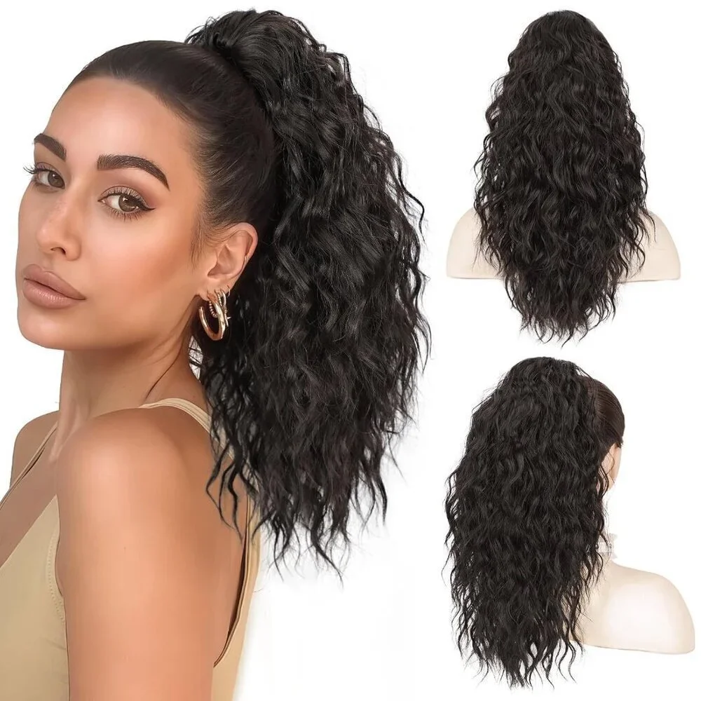 Ponytail Extension, Claw Clip Ponytail Extension for Women 18'' Long wavy Pony T